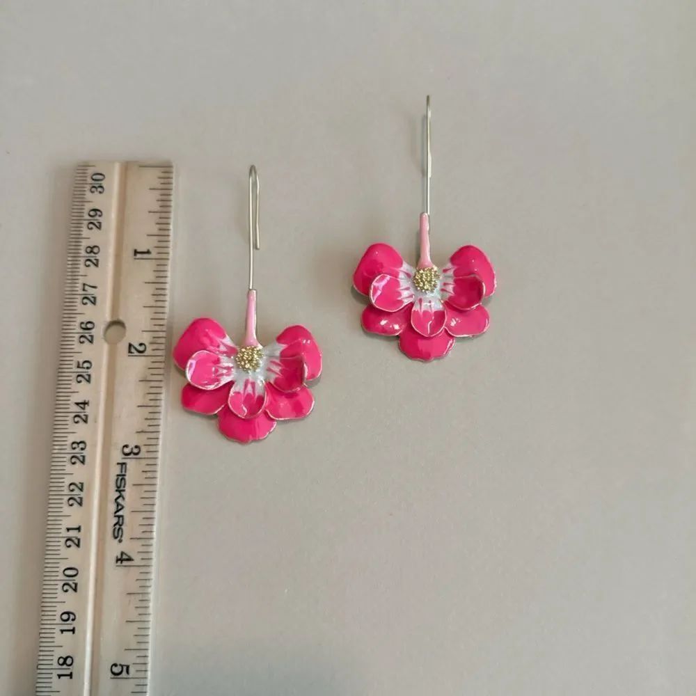 Pink flower earrings M701 - Picture 4 of 4